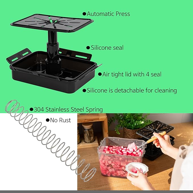 SMART Automatic Press Plate Food Storage Container for Kimchi Sauerkraut Pickle Fermentaion/Airtight Lid Food Storage Container for Preserved Food Bulk Fermentation (4L /1 gal)