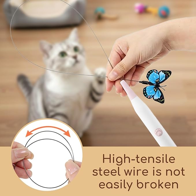 Rechargeable Automatic Cat Toy with Suction Cup, Interactive Cat Toys for Indoor Cats, Butterfly Teaser Wand for Bored Kittens, Self Play Exercise Toy with Flexible Wire (Blue)