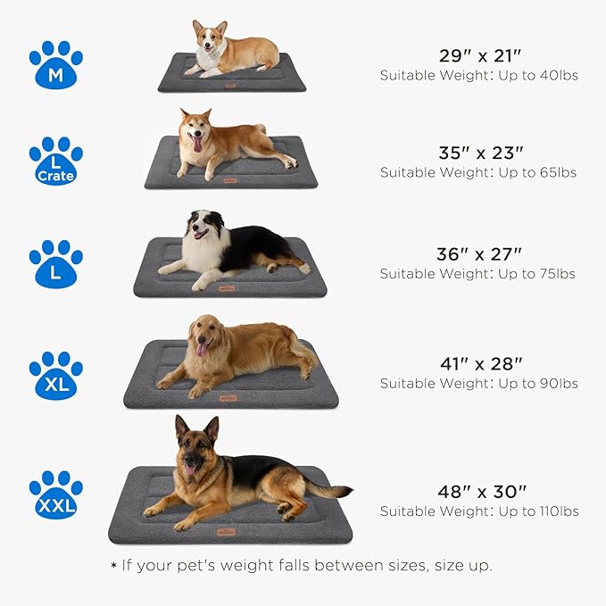 Reversible Dog Crate Pad Bed for Medium Dogs,Washable & Non-Slip Kennel Pet Mat, High Density Foam and Soft Fleece Cat Bed for Indoor & Outdoor Use, 29" x 21", Dark Gray