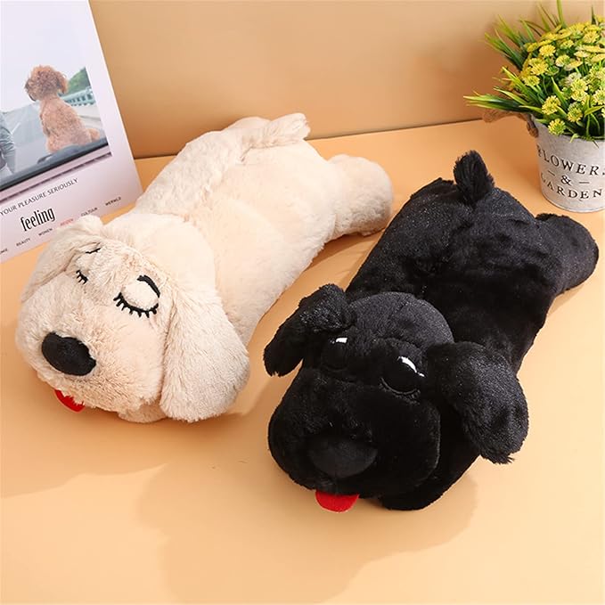 3T GROUP Puppy Heartbeat Stuffed Animal for Dog Heartbeat Toy Sleep Aid for Puppy Essentials Behavioral Training Anxiety Relief Calming Plush Pillow (Black)