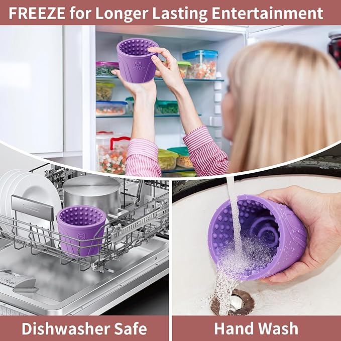 Dog Lick Bowl, Bestalk Anxiety Relief Slow Feeder Dog Freeze Mat Treat Dispenser, Non-Slip Licking Bowl Enrichment Toys for Small Medium and Large Breed Dogs, BPA Free Silicone(Purple,M-L)