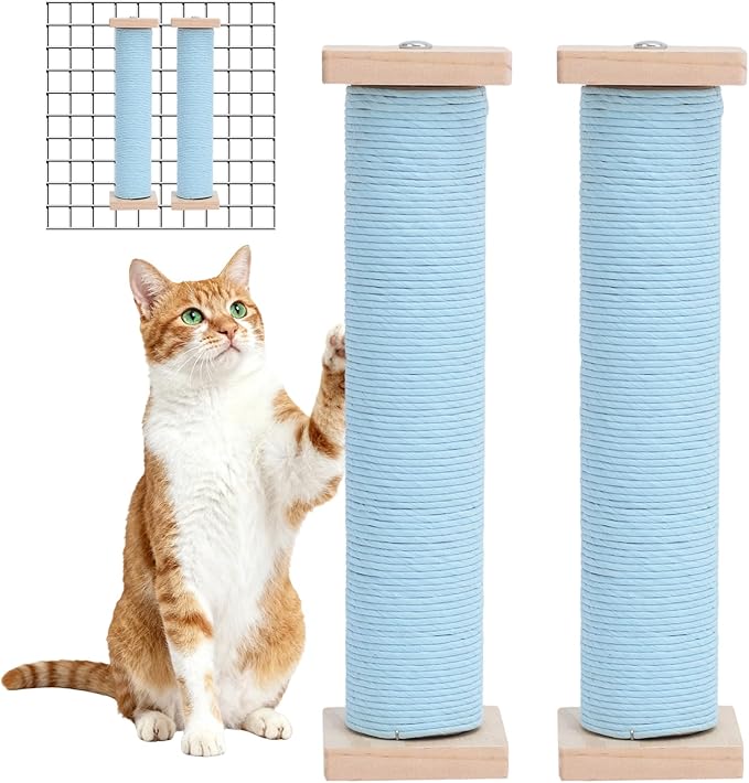 2 Pack Cat Scratching Post for Crate Cage, Wall Mounted Cat Scratcher Post with Self Groomer and Massager, Cat Cage Scratcher Pole to Scratch and Climbing 12.2x2.4in (Yellow, 2 Scratching)