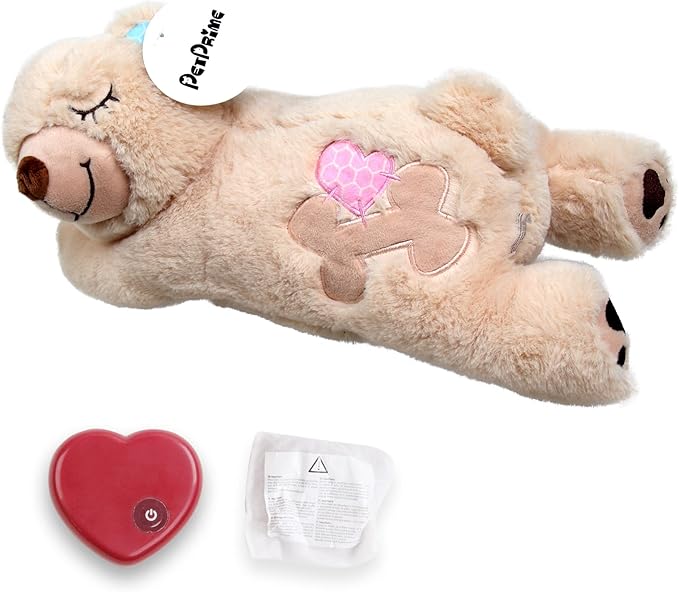 Dog Soft Plush Toy Pet Heart Beat Plush Bear Toy with Warmer Bag Puppy Anxiety Relief Toy for Puppy Dogs (Heart of Plush Bear)