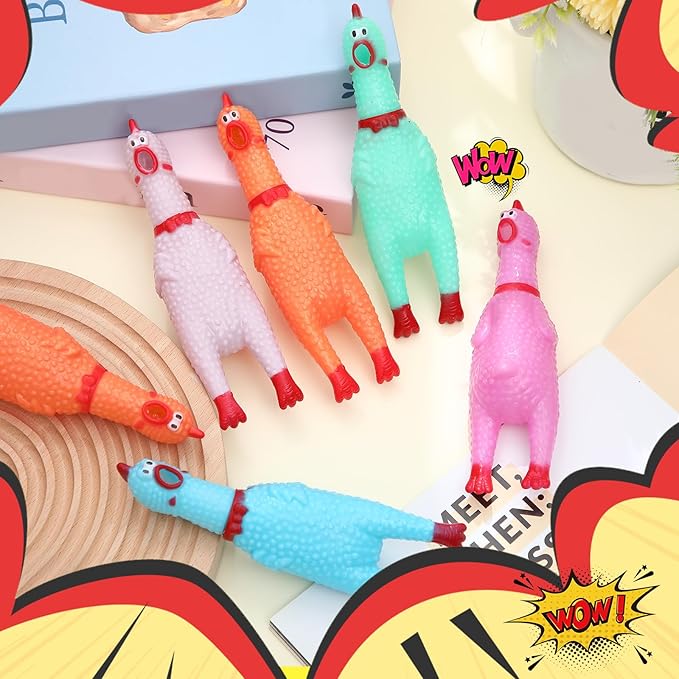 Honoson 50 Pcs Rubber Chickens Squeak Screaming Chicken Novelty Bulk Dog Toys for Pets Dogs Adults, 6.3 Inch(Light Color)
