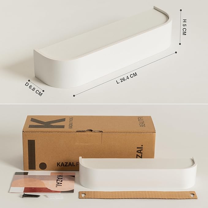 Kazai. Key Holder 'Toke' | Minimalist Key Hook Design from Berlin | Modern Key Holder Wall Mount with Wooden Shelf | Key Rack for Wall as Entryway Organizer | White