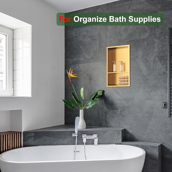 Shower Niche, Stainless Steel Elegant Bathroom Niche, No Tile Needed Recessed Shower Shelf Organizer for Storage