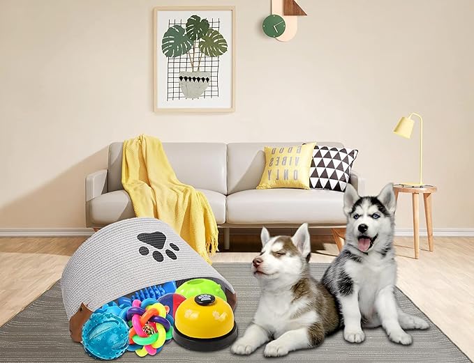 Morezi Dog toy bin pet cat toy box baskets in large suff storage - Perfect for collect toys, grooming stuff, closthing, diapers for Living Room, Playroom, Closet, Home - Gray