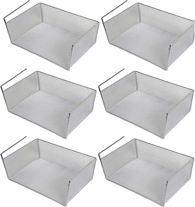 YBM Home Under Shelf Basket (6-Pack) Mesh Stainless Steel Storage Under Cabinet Hanging Basket Rack Maximize Space in Cabinets, Pantry Room, Bathroom, Laundry Room, and More, 1131