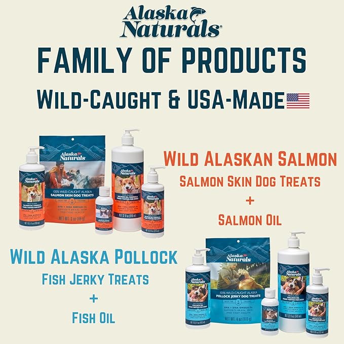 Alaska Naturals Wild Alaskan Fish Oil Supplement for Dogs Skin and Coat with EPA DHA Omega 3 Fatty Acids Sustainable Liquid Food Topper 15.5 oz. Pump