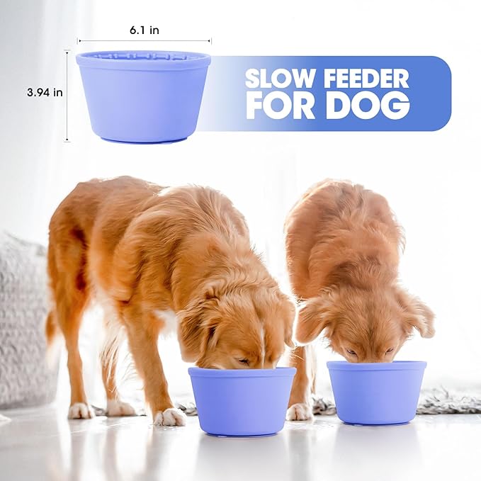 Slow Feeder Dog Bowl,Non-Slip Lick and Freeze Bowl for Dogs,Long Lasting Silicone Licking Mat for All Dog Sizes,Anti-Chocking and Reduce Anxiety(Blue)