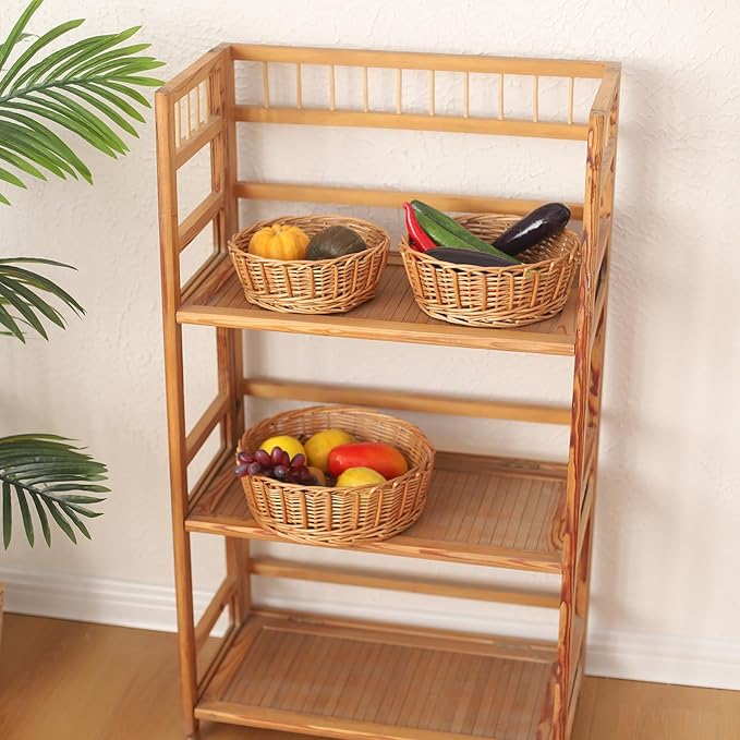 11"Round Wicker Bread Basket Woven Tabletop Food Fruit Vegetables Serving Restaurant Serving Basket Home Kitchen Restaurant Outdoor gifts round easter tray(3-PACKS)