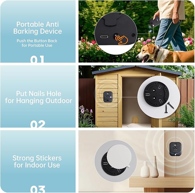 Ultrasonic Dog Bark Deterrent Device up to 50Ft Range, High-Frequency Anti-Barking Stopper for Dogs with 3 Modes, Indoor/Outdoor Control, Neighbor-Friendly Silencer Box
