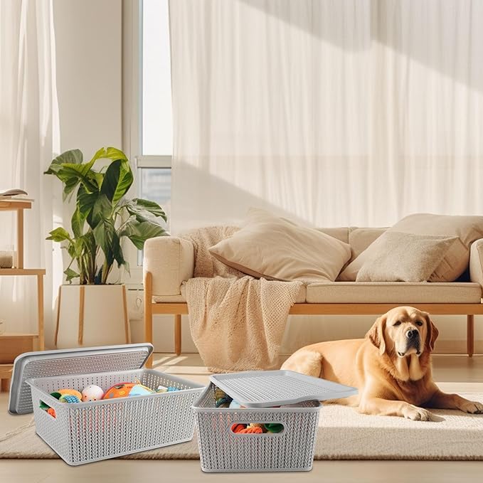 Geyecete Dog toy basket storage bins Stackable Plastic Pantry Bins with Lids Storage Basket torage bins with lids Pet/Pet Toy Storage Bin Doy Toy Box