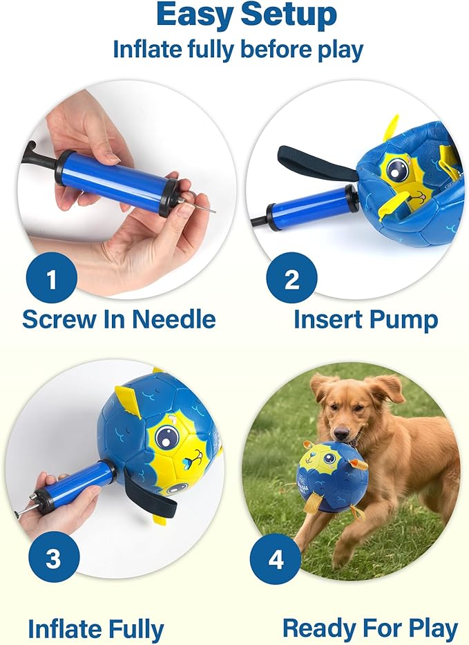 Race&Herd 7.5" Jolly Soccer Ball for Dogs - Tough Durable Dog Ball Toy with Straps, Pet Bouncy Herding Balls for Dogs, Floating Dog Balls with Tags for Water Fetch, BaaBaaBall (Blue)