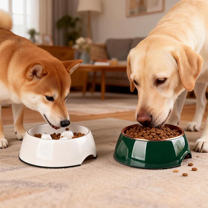 Dog Bowls Set, Double Food & Water Bowls for Dogs, Slow Feeder Dog Bowl Non-Slip Pet Bowls Suitable for Small and Medium Breed Dogs