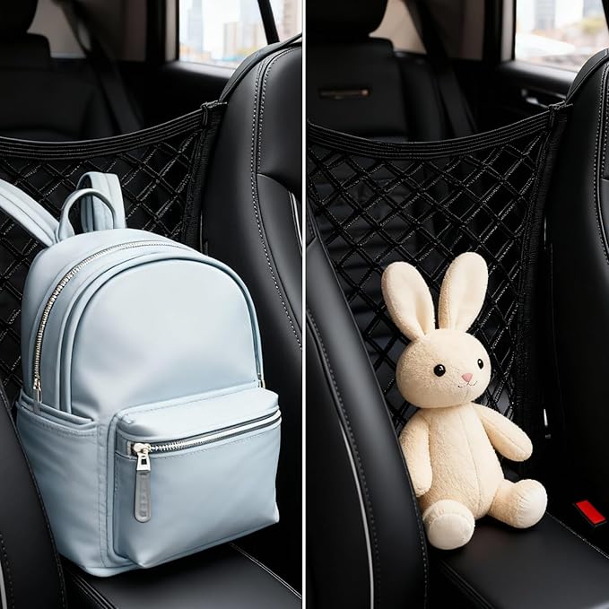 Dog Car Net Barrier, Elastic Divider Seat Back Barrier Dog Net for Car, Car Net for Dogs with Hooks, Back Seat Barrier Divider for Pet Kids Cars SUV Van Traveling
