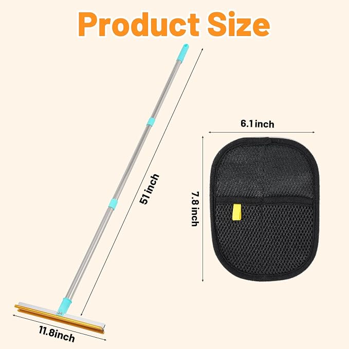 Carpet Rake for Pet Hair Removal, 51” Adjustable Long Handle Cat Dog Carpet Rake Scraper with Pet Hair Removal Glove, Reusable Cat Dog Hair Remover for Sofa, Couch, Rug, Car