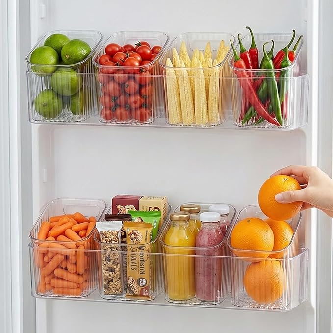 6Pack small Wall Mount Organizer, Adhesive Cabinet Door Storage Bins, Clear Makeup Container, Stackable Organizer Basket for Kitchen, Bathroom, Cabinet, Pantry, Office,Refrigerator Small Items storage