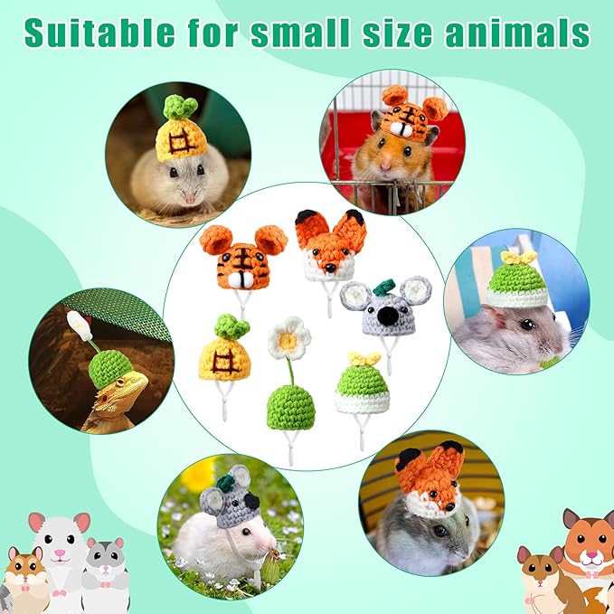 Kajaia 10 Pcs Hamster Hat Small Animals Cute Tiny Hat Mini Hand Knitted Hats for Snakes Pets Bearded Dragon Guinea Pig Bunny Costume Accessories Easter Holiday Parties(Cute Style)