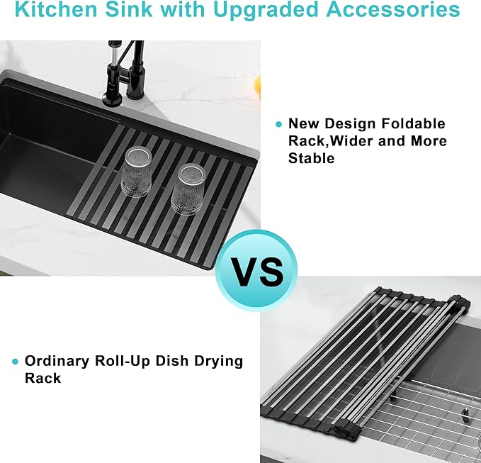 Drop In Black Kitchen Sink,Stainless Steel Sink 16 Gauge,Single Bowl Workstation Sinks (Black, 26" X 22")
