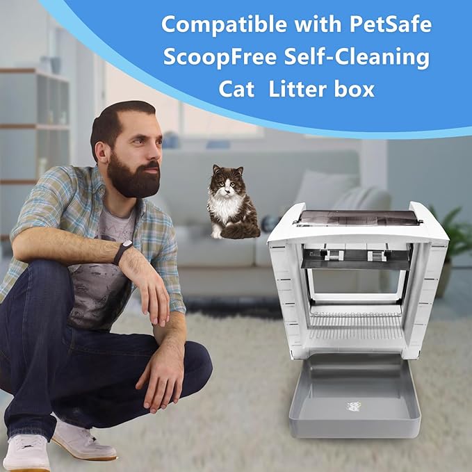 Reusable Litter Tray Compatible with Petsafe ScoopFree Cat Litter Box Tray,Self-Cleaning Cat Litter Boxes,with Free Scoop, New Designed Never Absorbs Odor, Stains, or Rusts,Easy Clean-Grey