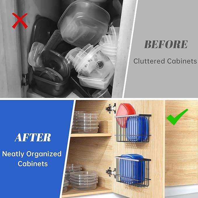 NiHome Cabinet Door Lid Organizer 2-Pack, Cabinet Organizers and Storage, Compact Design for Space Optimization-Over the Cabinet Door Organizer for Diverse Storage Solution