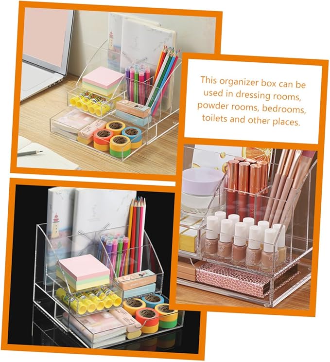 Garneck Acrylic Desk Organizer Drawer Multi-compartment Makeup and Office Supplies Storage Box Design for Use for Lipsticks Pens and Accessories