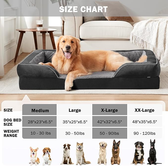 INVENHO Orthopedic Dog Beds Large Sized, XL Egg-Crate Foam Dog Couch with Washable Removable Cover, Waterproof Lining and Nonskid Bottom