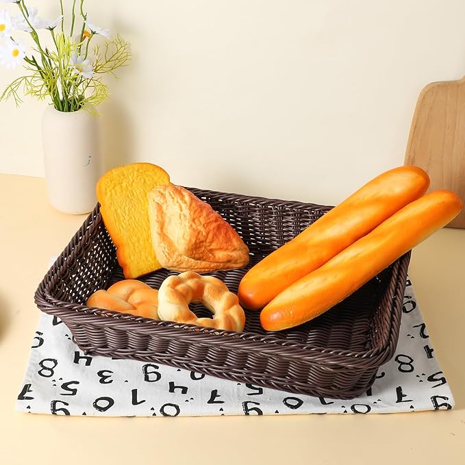 3 PCS 16 Inch Wicker Bread Basket, Woven Serving Basket, Tabletop Food Serving Basket for Restaurant, Bakery, Family Party, Hotel Serving, Fruits, Vegetables and Snacks, Coffee, Dark Brown