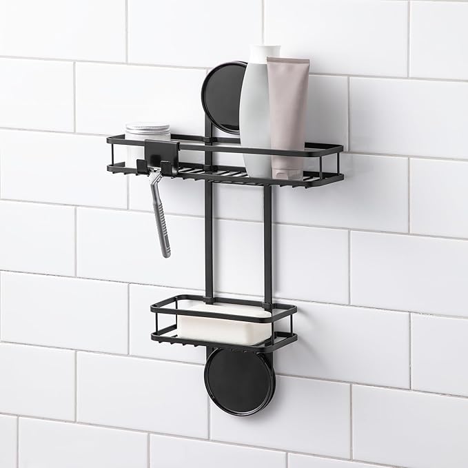 iDesign Self-Adhesive Shower Caddy with Razor Holder - Matte Black