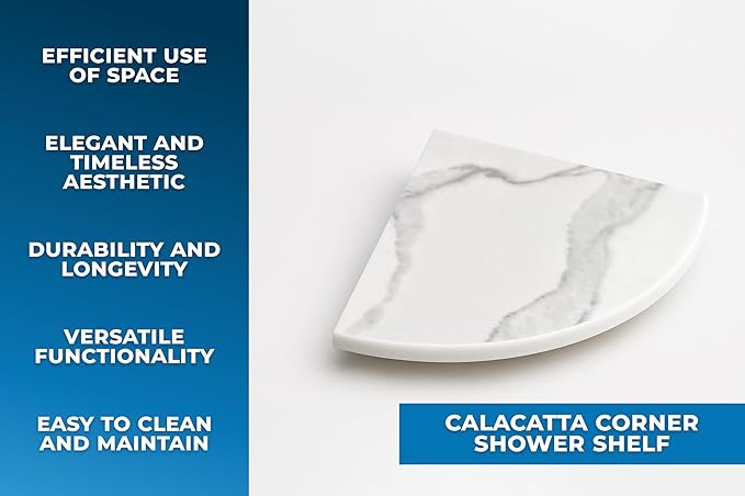 9 Inch Calacatta Corner Shower Shelf Bathroom Caddy, Wall Mounted Shower Shelf, Classic Flatback Design (1)