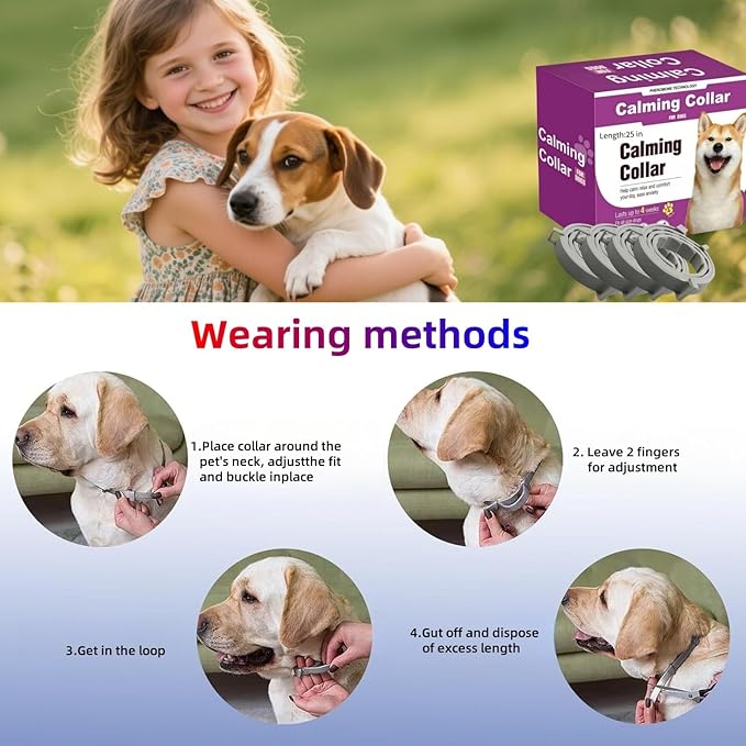 Calming Collar for Dogs 4 Packs,Dog Collars for Stress & Anxiety Relief Lasts 60 Days,Adjustable Dog Pheromone Calming Collars, Fit Small, Medium, and Large Dogs (25'' Length)