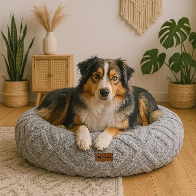 ShinHye Dog Bed for Small Dogs & Cats, Washable Calming Round Pet Bed with Non-Slip Bottom, Soft Indoor Puppy Bed(LX-Grey-23x23)
