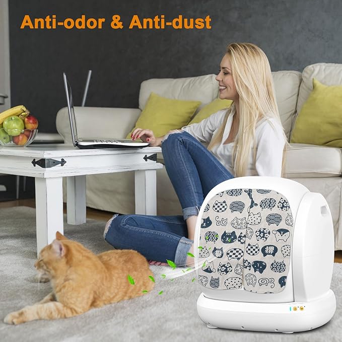 Cat Litter Box Curtain, Washable Litter Box Door Cover, Litter Box Curtain for Enclosed Self-Cleaning Boxs -White Square 14.9''L X 13.8''W (Curtain Only)