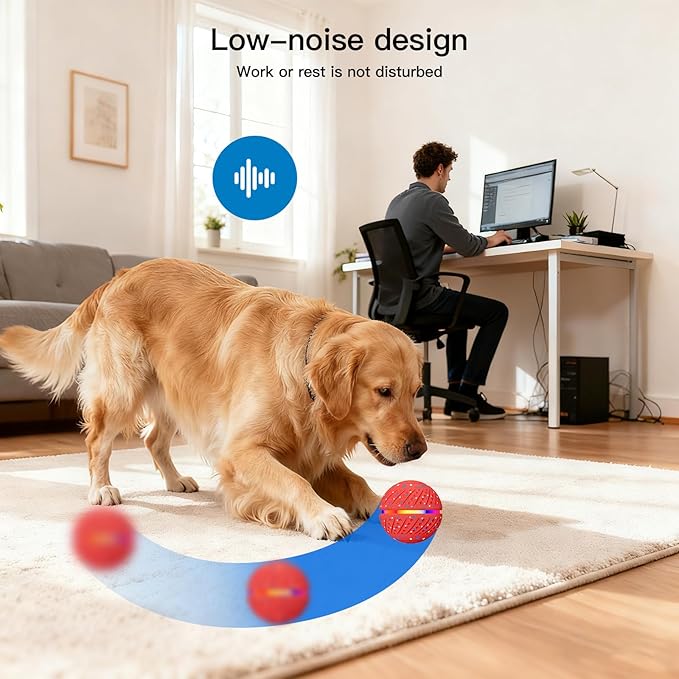 Interactive Dog Toys: Self Rolling & Bouncing Ball to Keep Them Busy, 3 Modes, Type-C Fast Charging, Durable E-TPU & IP54 Waterproof - Best for Small/Medium Breeds & Puppies (Red, Medium)