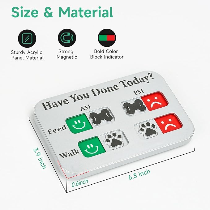 YAUYIK Dog Feeding Reminder, Magnetic Reminder Sticker, AM/PM Daily Indication Chart Feed/Walk Your Pets, Fridge Magnets and Double Sided Tape, Helps You to Track Pet Feeding & Walking (Silver)