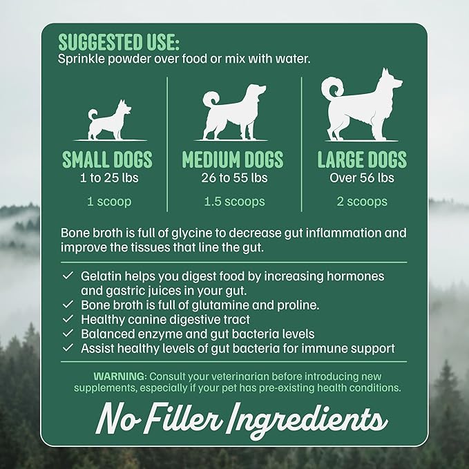 Wild Foods Dog Bone Broth Powder – 100% Natural & 4.76oz US Made Bone Broth for Dogs Support Digestion, Gut & Joint Health – Non Fillers Rich in Gelatin, Glutamine & Proline