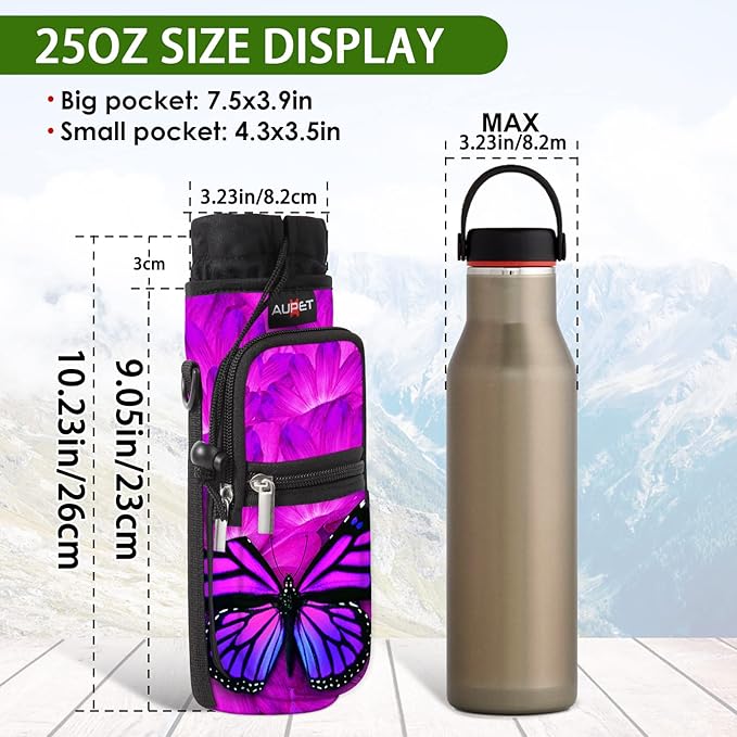 AUPET Water Bottle Sling Bag Sleeve Holder Carrier 25/32/40/64 oz,Insulated Crossbody Water Bottle Case Cover with Strap and Pockets for Men/Women Walking Hiking