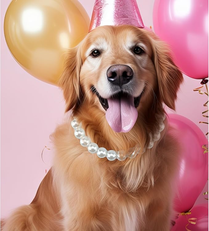 KUDES Chunky Pearl Dog Necklace (Beads 20mm),Elegant Classic Super Big Pearl Collar Necklace Accessories for Medium Large Dogs Occasions and Gatherings (White, 3XL(Neck Girth 20.5''-23''))