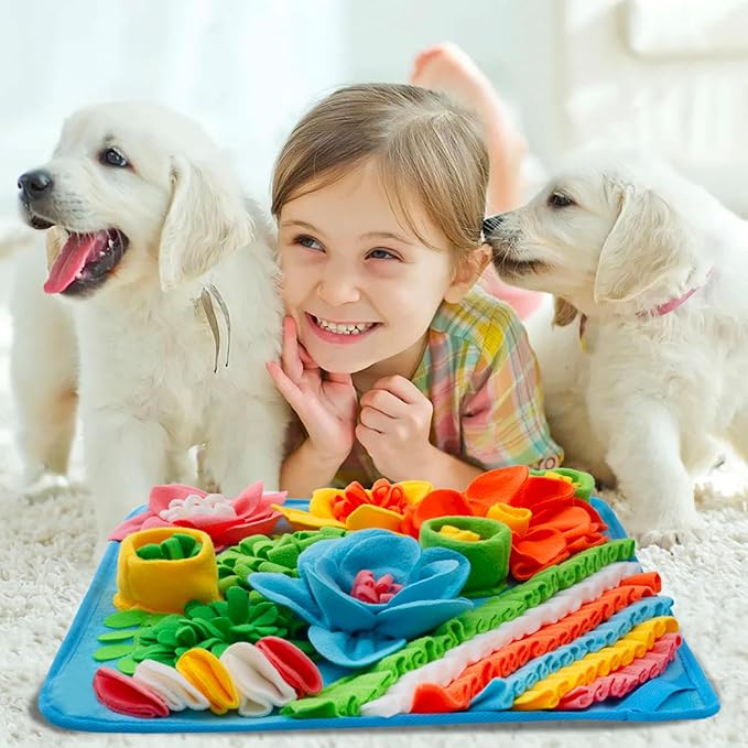 Snuffle Mat for Dogs, Sniff Mat Slow Feeding Mat for Small Pets Cats, Rabbits - Help Stress Relief and Training - Stimulate Your Pet's Foraging Skills! (Blue)