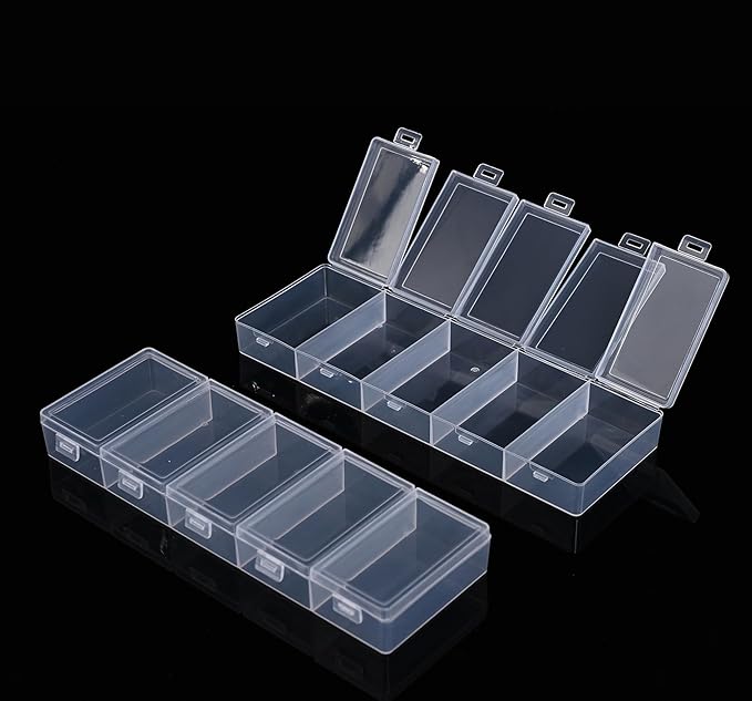 5-Compartment Transparent Plastic Storage Box with Individual Lids, Clear Organizer for Cosmetics, Jewelry & Craft Supplies
