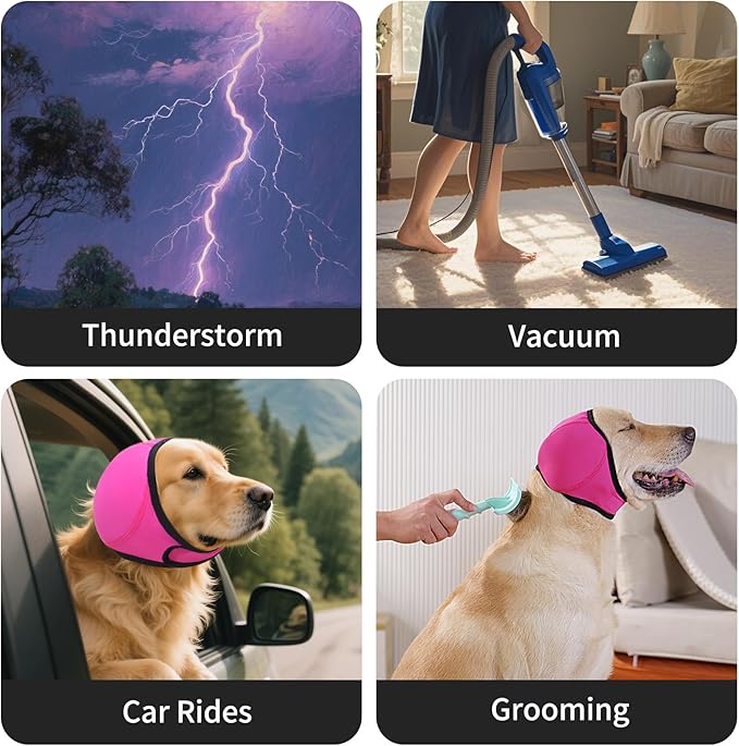 LIANZIMAU Dog Ear Covers for Bath, Swimming & Grooming Water Resistant Dogs Shower Cap Reusable Dog Ear Protection for Noise, Blow Drying Adjustable Ear Wraps for Dogs Bathing Supplies