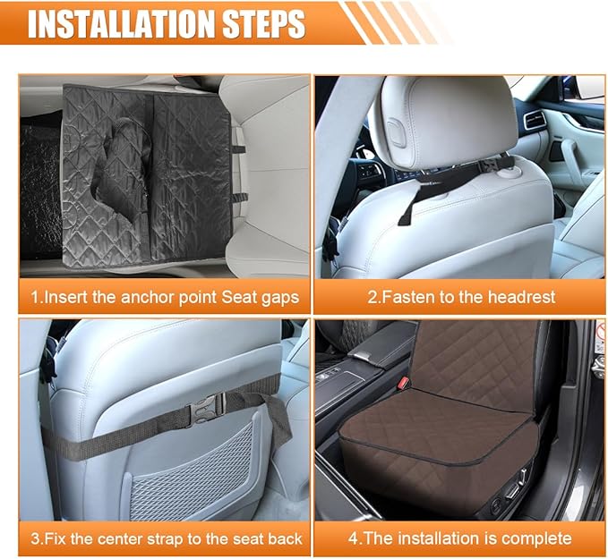 Dog Car Seat Cover, Waterproof & Scratch Proof Car Seat Protector with Side Flaps, Nonslip Front Car Seat Covers with Safety Belt, Universal Dog Mat for Cars, SUVs, Trucks (Coffee)