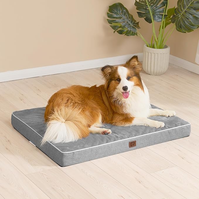 EHEYCIGA Memory Foam Dog Bed Orthopedic 41"x27",Waterproof Pet Bed for XLarged Dogs ,Washable Pet Mat with Removable Cover, Grey