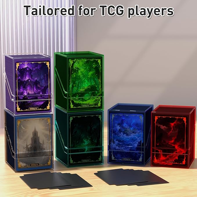 Mlikero Card Deck Cases, Acrylic Commander Deck Box Holding 100+ Sleeved Cards with Dividers, Clear Card Storage Box Fit for MTG, TCG, Sports Cards (Dark Blue)