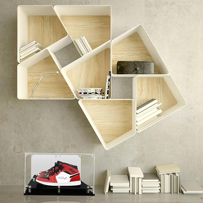 Acrylic Sneaker Display Case - Transparent Shoe Box. Sneaker Storage Boxes. Clear Stackable Boot & Shoe Case. Organizer Containers with Lids. Max Size 15. Self Assembly