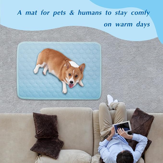 Upgraded Self-Cooling Mat for Dogs & Cats - Thicken, Washable, Non-Toxic, Foldable & Non-Slip Dog Cooling mat Pet Cooling Pad for Indoor, Outdoor, Car- Perfect for Summer (Blue, 18â*24â(Small))