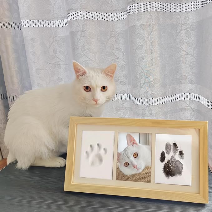 ZAPVLVT Paw Print Impression Kit for Dogs and Cats, 2 Clay, Large Ink Pad, Wooden Picture Frame, Pet Memorial Keepsake, Gift for Pet Owners & Lovers