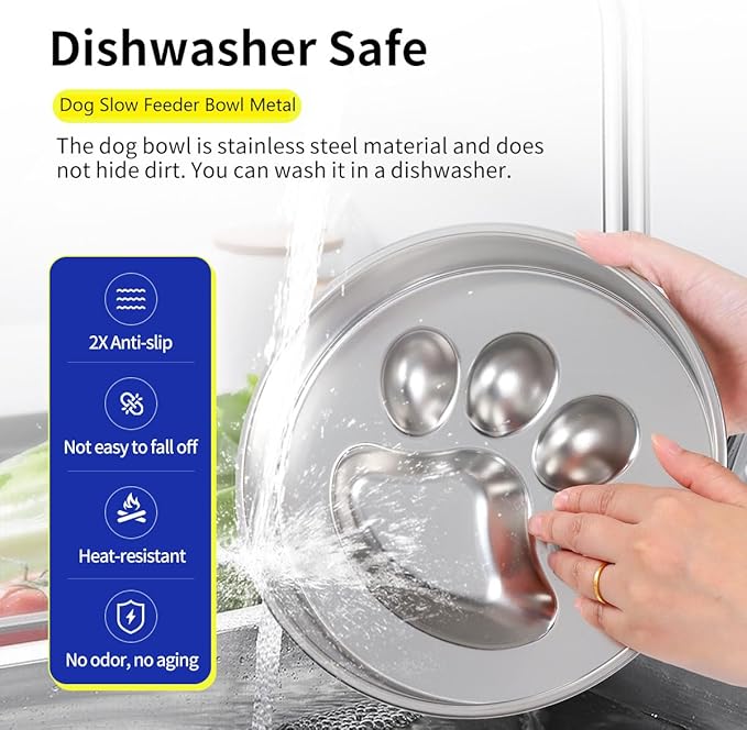 Slow Feeder Dog Bowls, 304 Stainless Steel Metal Slow Feeder Dog Bowl, Suction Cup Anti Flip,2X Non-Slip,2-4 Cups, for Small & Medium Breed(Weighs 0.45 pounds)