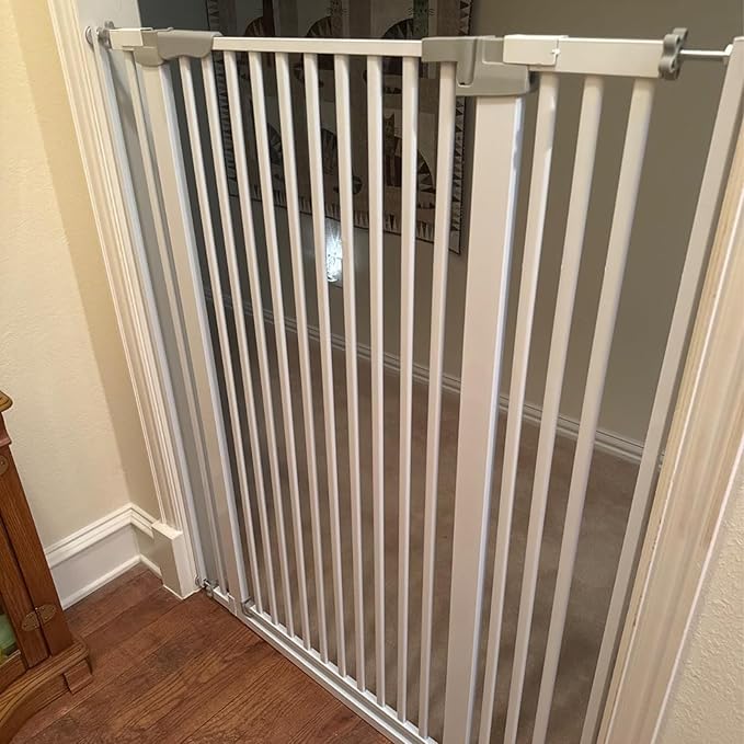 51.18 Inch Extra Tall Pet Gate, 29.5-43" Adjustable Wide Auto Close Dog Gates, Pressure Mounted Walk Through Tall Cat Gate for Doorways,Hallway,Stairs(White)